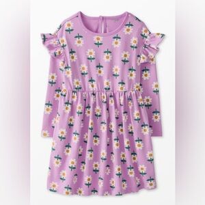 NWT Hanna Andersson Ruffle Shoulder Long Sleeve Dress, Daisy, Size 110 (US 5)